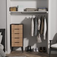 Hong Kong B Ready Assembled 5 Drawer Tallboy - Slatted Effect & Graphite