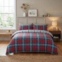 Rapport Home Ross Check Christmas Reversible Duvet Cover Set in Red | Size: Single