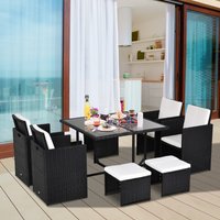 Outsunny 9PC Rattan Garden Furniture Outdoor Patio Dining Table Set - Black