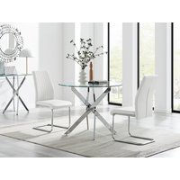 Novara Round Dining Table With Two Lorenzo Chairs Set - White