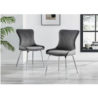 Palma Black High Gloss Round Dining Table and 6 Nora Silver Leg Chairs - Dark Grey