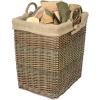 Wicker Rectangular Log Basket with Lining - Brown