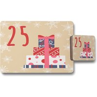 Advent Calendar 25 Days Of Christmas Dining Placemat Coaster Set - Brown