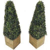 Set of 2 Artificial Topiary Boxwood Pyramid Trees - Green
