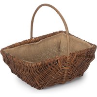 Rectangular Unpeeled Willow Garden Trug With Hessian Lining - Brown / 15390l