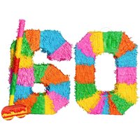 60th Birthday Anniversary Pinata Set with Stick Blindfold - Multi