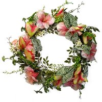 Artificial Pink Lily Wreath - Pink