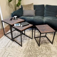 Set of 3 Industrial Square Nesting Coffee Tables - Brown