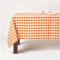 Block Check Cotton Gingham Tablecloth - Orange / 137cm