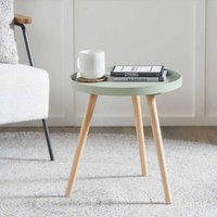 Round Scandi Wooden End Table - Sage Green