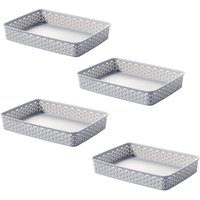 Grey A4 Paper Tray Curver Basket Plastic Rattan Office Desk Organiser - Light Grey / 4