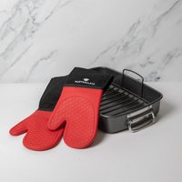 2pc Non-Stick Tin Rack, Stain-Resistant Silicone Double Oven Gloves - Grey