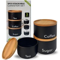 3PCS Tea Coffee Sugar Canister Food Storage Tins - Black and Brown