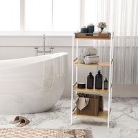 HOMCOM 4 Tier Bamboo Bathroom Storage Shelf with Adjustable Rack - White / 111cm
