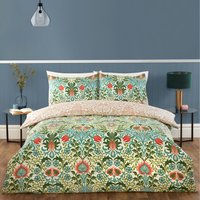 Heritage Flora Microfibre Fabric Reversible Duvet Cover Set with Pillowcase - Orange / Single