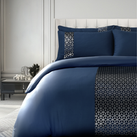 Soft Touch Geometric Duvet Set - Navy / Double