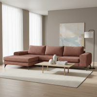 Venice Basket Weave Fabric Corner Sofa - Burgundy / Left-hand