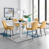Pivero 6 White Dining Table and 6 Pesaro Black Leg Chairs - Mustard