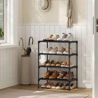 SONGMICS Shoe Rack, 4-Tier Slim Shoe Organiser Shelf, Metal Rack - Black