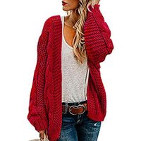 Chunky Knit Cardigan - Red / L (UK 12)