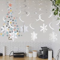 Set of 24 Christmas Spiral Hollow Hanging Decorations - White