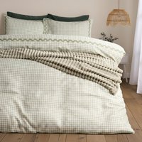 OHS Gingham Wave Border Bedding Set Microfibre Duvet Cover with Pillowcase in Pale Green | Size: King