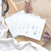 Set of Floral Glass Coasters - White
