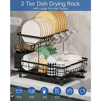 2 Tier Black Dish Drainer Drying Rack - black