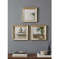 Set Of 3 Square Mirror Beaded Angled Bordered Plastic Frame - Gold