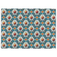 Blue Floral Tile Worktop Protector - Large Textured Glass Chopping Board - Blue