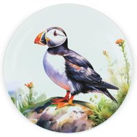 Coastal Puffin Textured Glass Round Trivet - Small Kitchen Chopping Board - Black