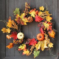 Rustic Battery Operated LED Fall Wreath with Artificial Maple Leaves - Orange