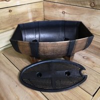 Small Oak Barrel Effect Plastic Decorative Garden Trough Planter - Bronze