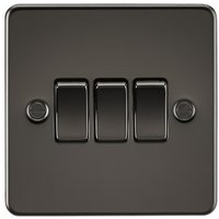 Knightsbridge Flat plate 10AX 3G 2-way switch - gunmetal - FP4000GM - Gunmetal