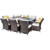 Arizona Fire Pit Square Rattan Patio Dining Set - Brown / 8