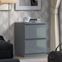 2 Drawer Deep Drawer High Gloss White Bedside Table Nightstand - Grey