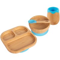 Divided Bamboo Suction Baby Feeding Set 4pc - Blue