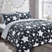 Velosso Galaxy Stars Teddy Soft Cosy Fleece Duvet Set - Charocal, Silver / King