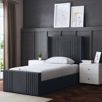 Elara Winged Ottoman Panel Bed with Headboard - STEEL / Superking