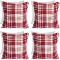 Pack Of Dorset Woven Check Filled Cushions - Red / 4