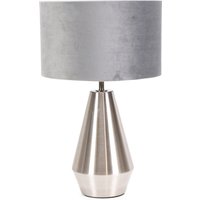 Jax Brushed Chrome Dimmable Touch Table Lamp with Velvet Drum Shade LED Bulb - Silver