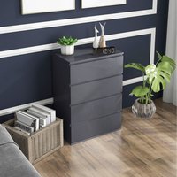 HOMCOM Chest of Drawers with Soft Closing Mechanism - High Gloss Grey / 33cm / 80cm / 24kg