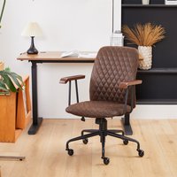 Padded Swivel Office Chair with Armrest - Brown