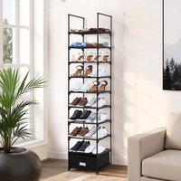 10-Tier Metal Shoe Rack with Storage Box - Black