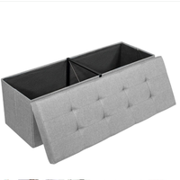 Folding Storage Ottoman Bench with Lid - Light Grey