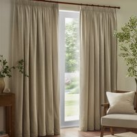 Heavy Chenille Velvet Room Darkening Pencil Pleat Curtains - Linen / 229cm / 168cm