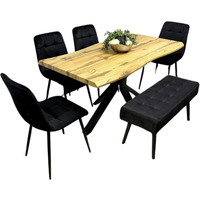 Wooden Dining Table with Chairs and Bench - Black