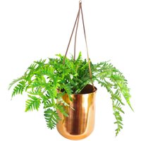 Artificial Office Plants Hanging Copper Planter with Fern - Green