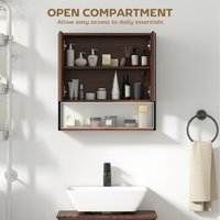 HOMCOM Bathroom Mirror Cabinet with Soft-Close Doors - Natural Wood Finish