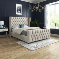Dozer Straight Curved Top Soft Velvet Upholstered Bed Frame - Cream / King